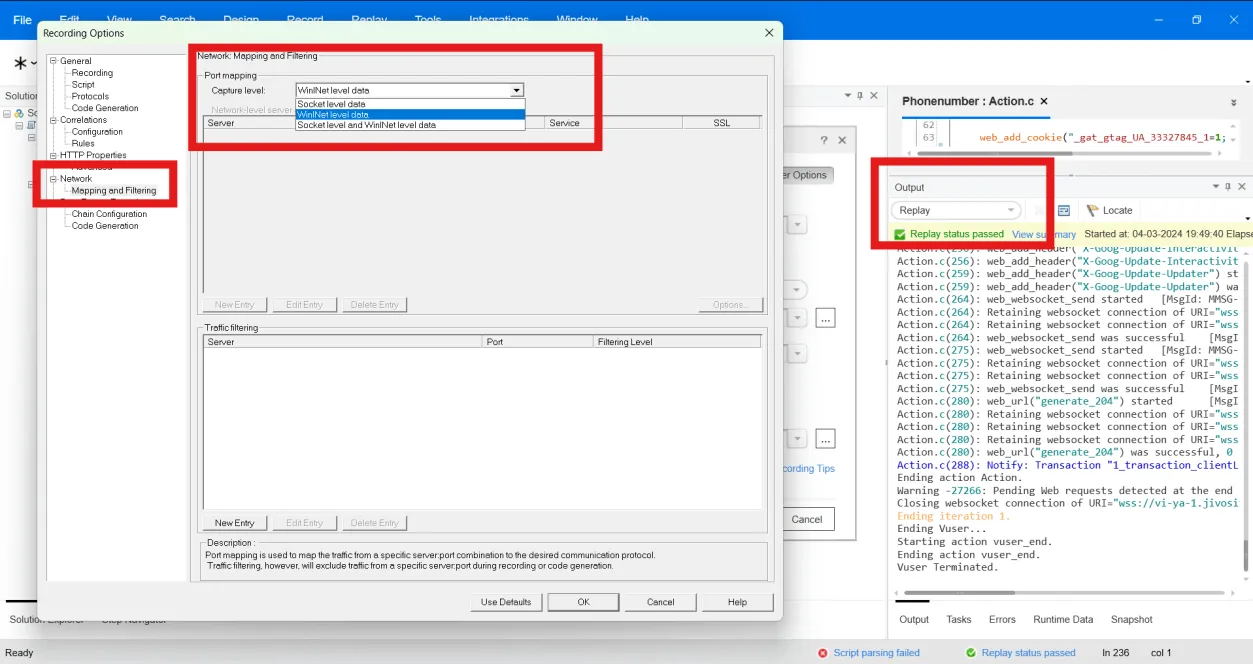LoadRunner recording options for WebSocket traffic