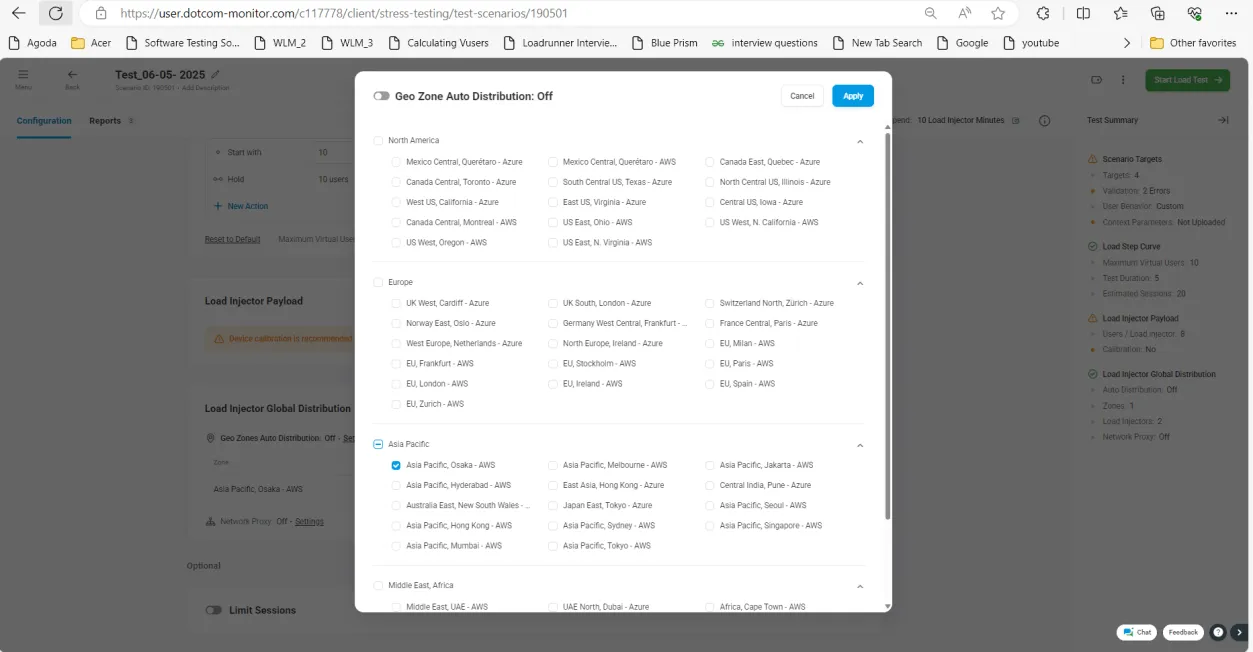 LoadView geographic load injector selection