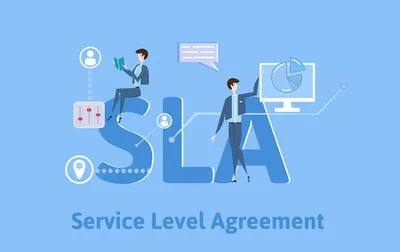 包含人物、图表和图标的服务级别协议（SLA）插图