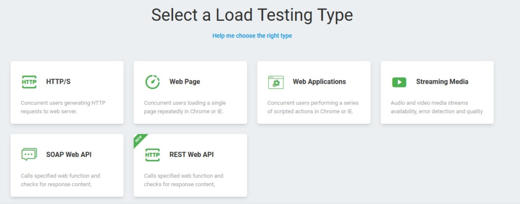 Selecione um aplicativo web do tipo de teste de carga