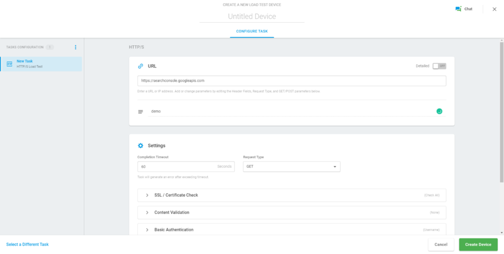 Android Create a New Load Test Device