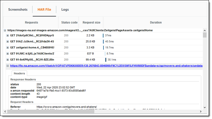 Fichier CLOUDWatch HAR