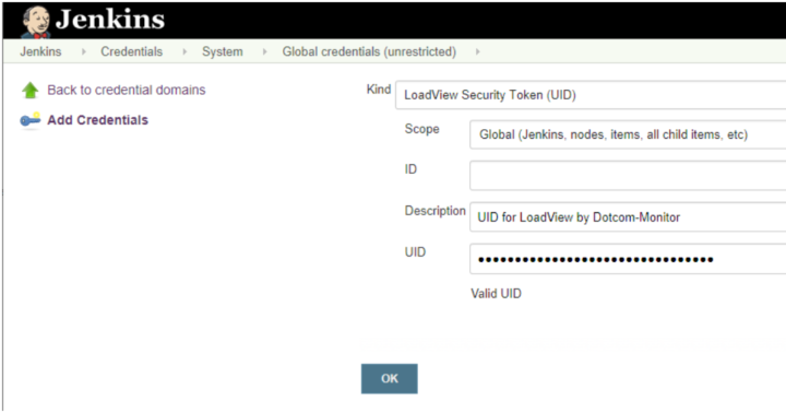 البرنامج المساعد LoadView لـ Jenkins أضف بيانات اعتماد