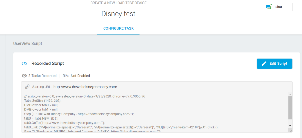 Dispositivo de teste de carga Disney