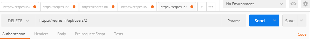 Postman DELETE Request Screen