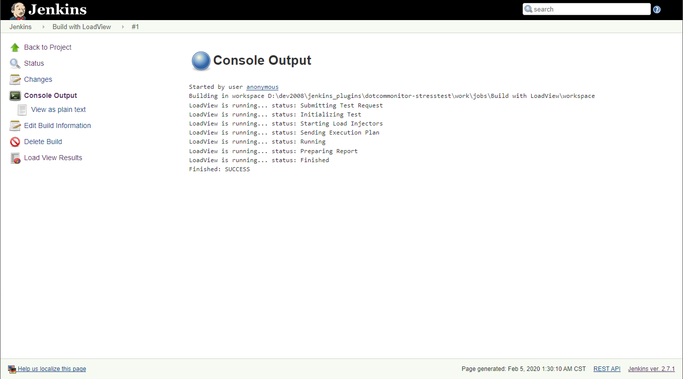 Postman Jenkins Console Output