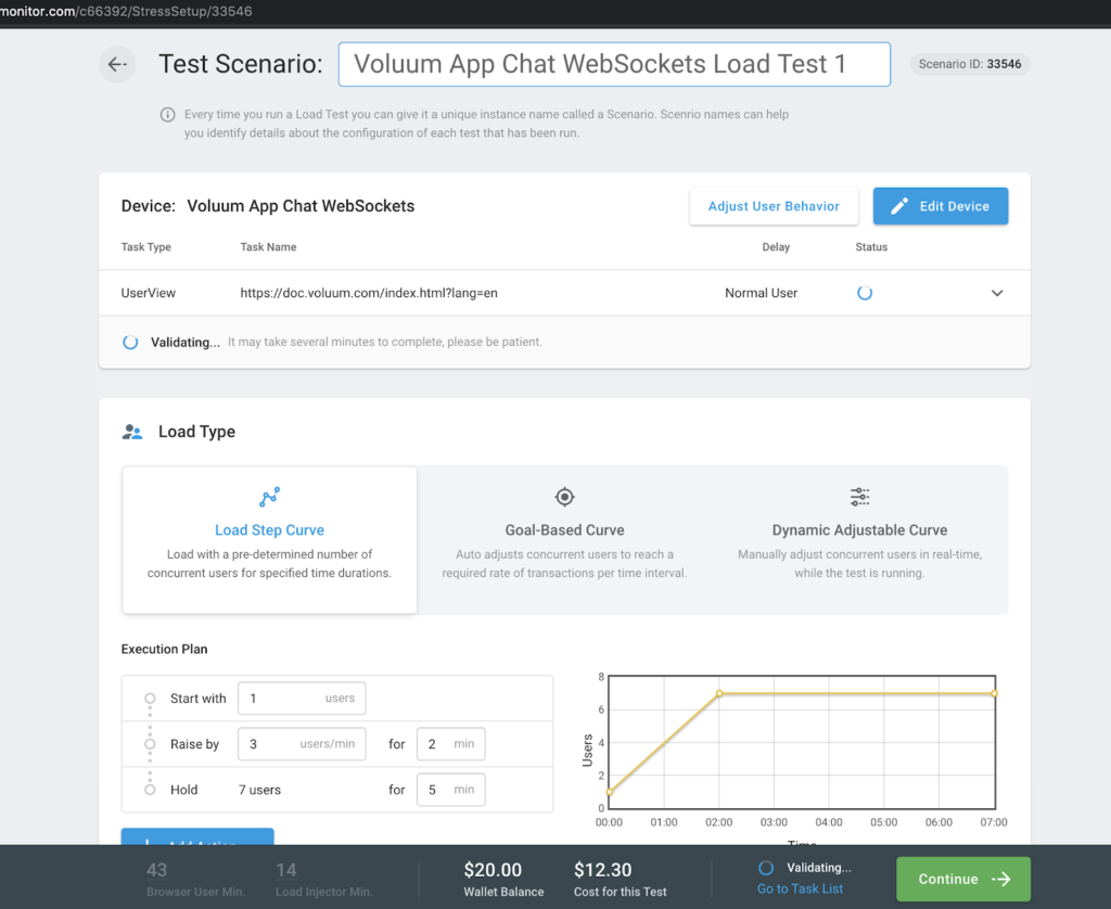 Escenario de prueba de Websocket